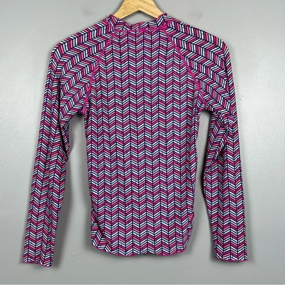 Coolibar girls pink chevron side ruched long sleeve UPF 50+ sun shirt, medium